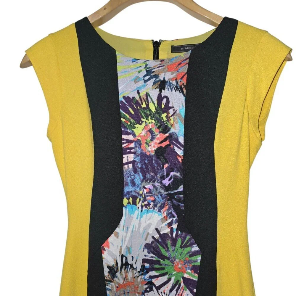 BCBGMAXAZRIA Meyna Yellow Black Floral Sheath Mini Dress NWT Size 0 - Picture 5 of 16